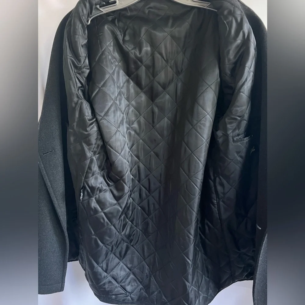 Club Uomo Mens Double Breasted Quilted Lining Wool Blend Peacoat Black Size‎ 42R